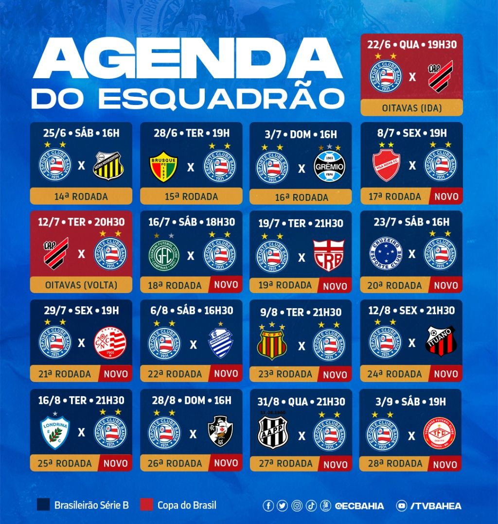 Tabela dos jogos do Bahia na Copa Sul-americana é divulgada