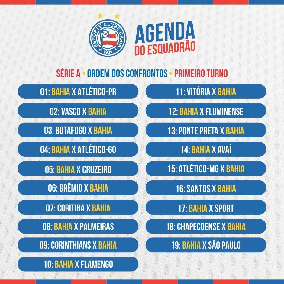 CBF define a tabela de mais quatro jogos do Bahia na Série A 